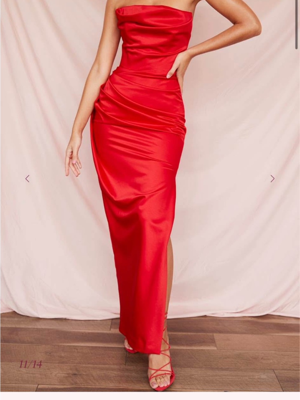 House of CB Strapless Red Satin Column Dress
